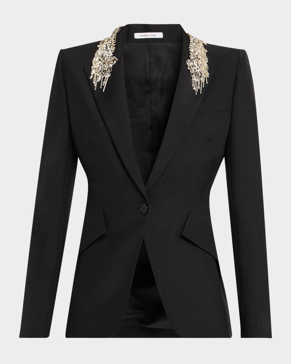 Embellished Lapel Single-Breasted Blazer